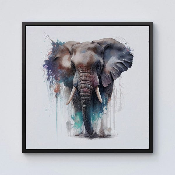 Warren Reed Elephant Splash Art Framed Canvas