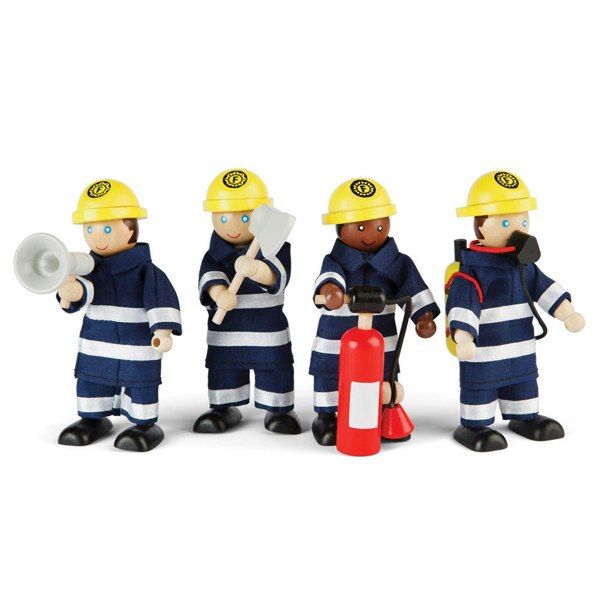 Tidlo 4 Wooden Firefighter Figures With Equipment