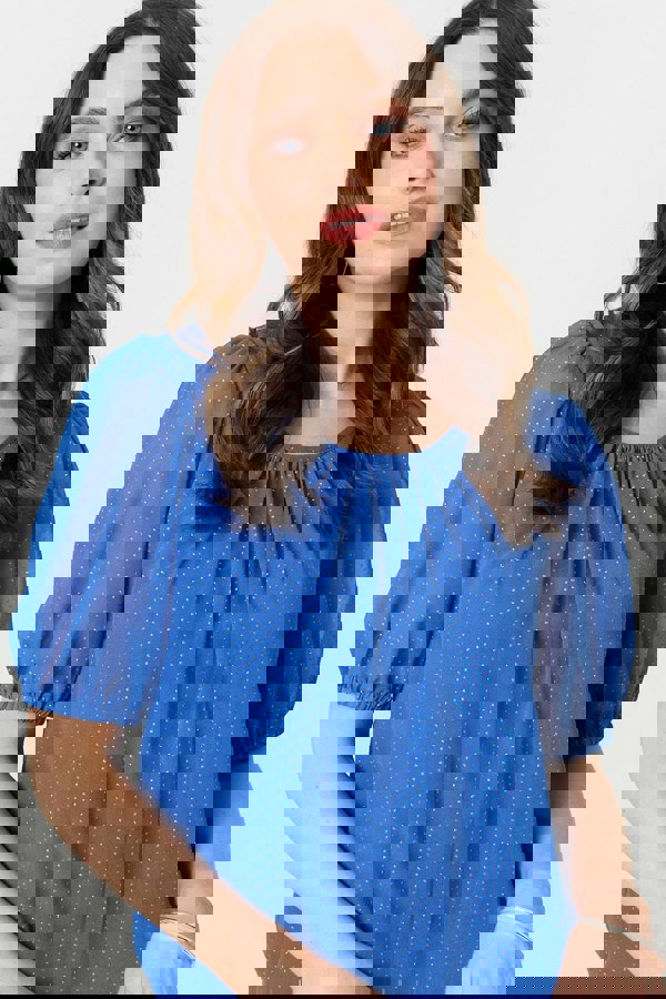 Indigo | Polka Dot Print Semi Sheer Blouse
