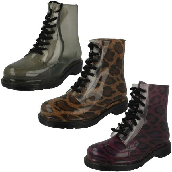 Spot On Ladies Spot On Chunky Heel Transparent Boots