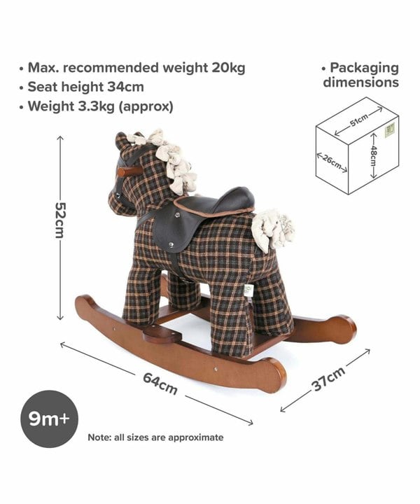 Infographic image of Rufus & Ted Rocking Horse showing dimensions