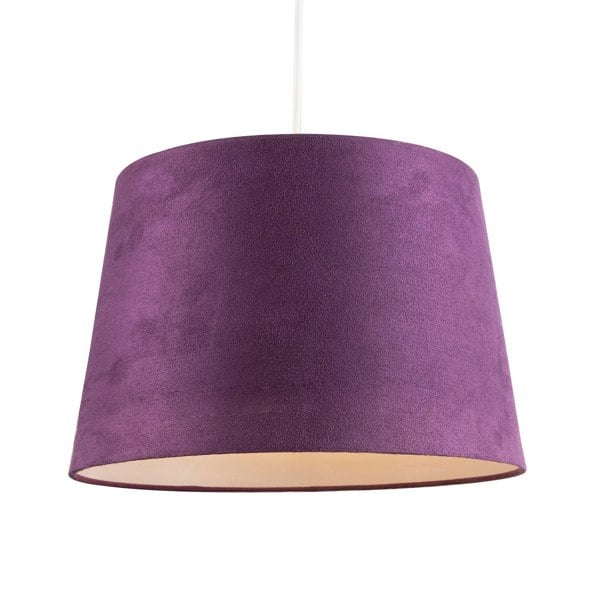 Deep Purple Velvet 12 Inch Drum Lamp Shade with White Cotton Inner Image 2