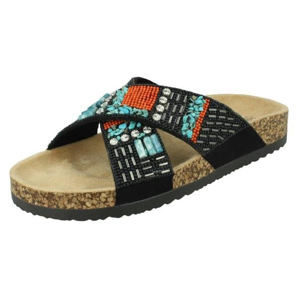 Spot On Ladies Spot On Beaded Mules F00347