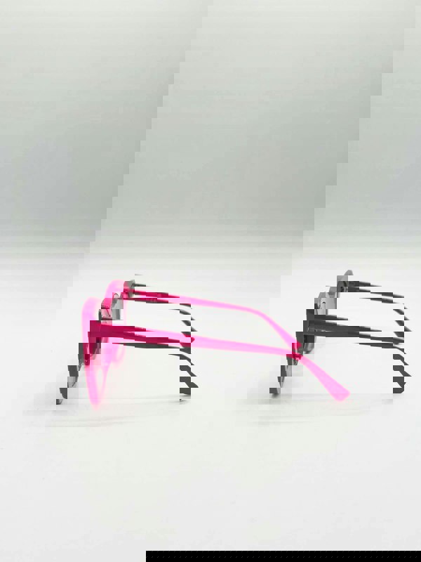 SVNX Oversized Round Cat-Eye Sunglasses in Blue Pink