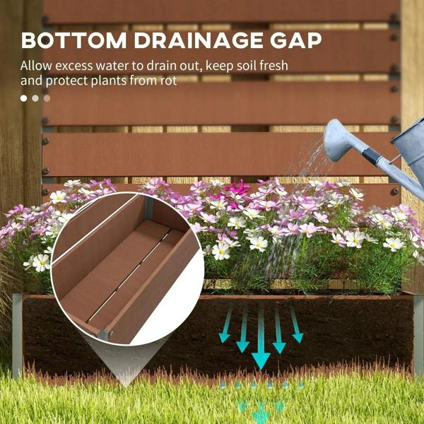 Light brown planter box trellis with bottom drainage gap for excess water