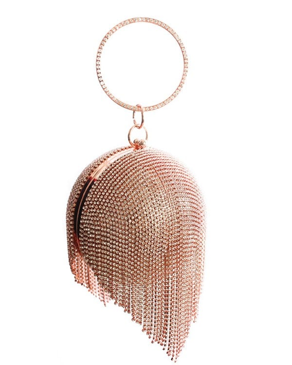 Kitise Womens Sparkling Rhinestones Fringed Ball Shape Evening Clutch Bag