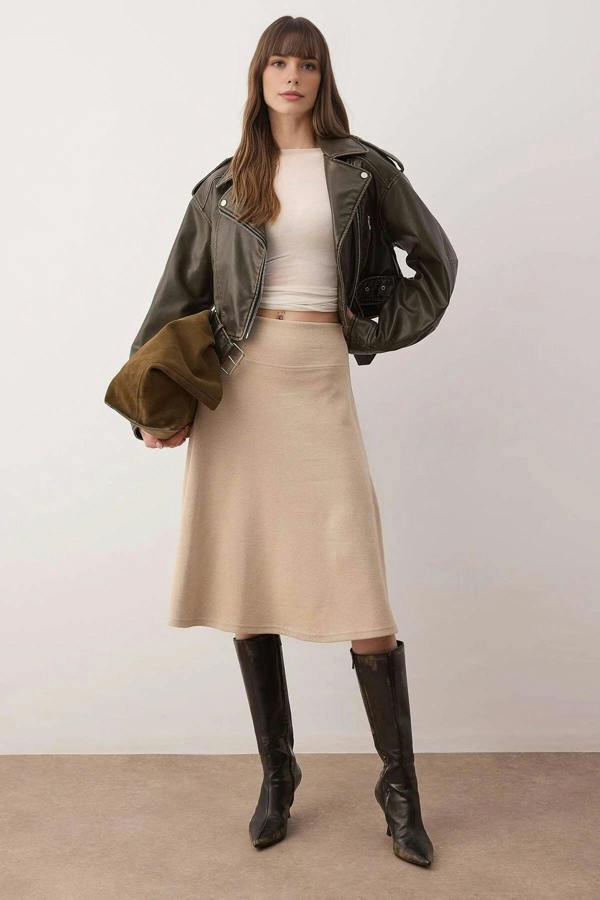 WOVCOR A-line Midi Knit Skirt