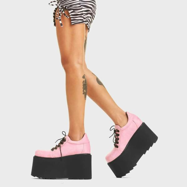 Lamoda Touch The Sky Pink Suede Platform Heels Chic Party Fashion Statement