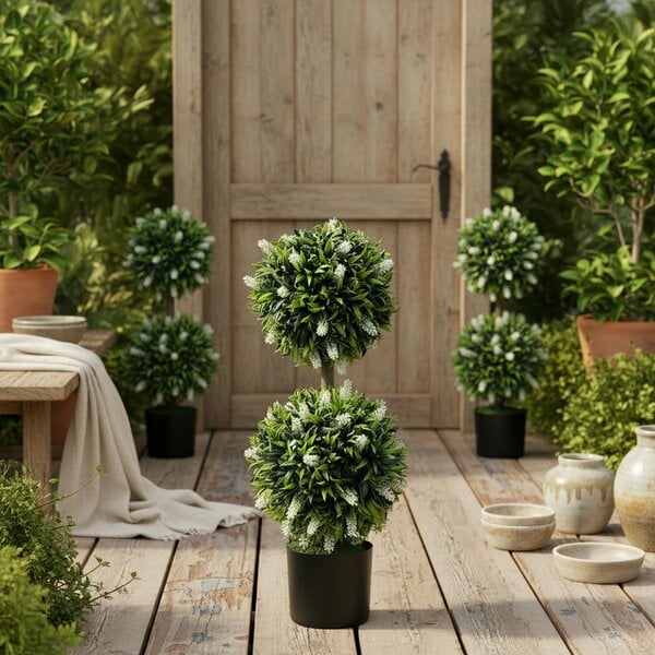 Wyld Haus Kelola Set Of 2 Artificial Lavender Flower Ball Trees In Pots H8 70cm White