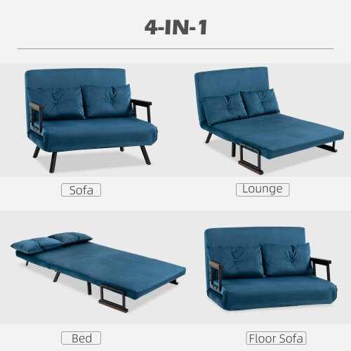 Wyld Haus Lenasu Nasa Velvet Blue 4 In One Convertible Double Sofa Bed With Cushions