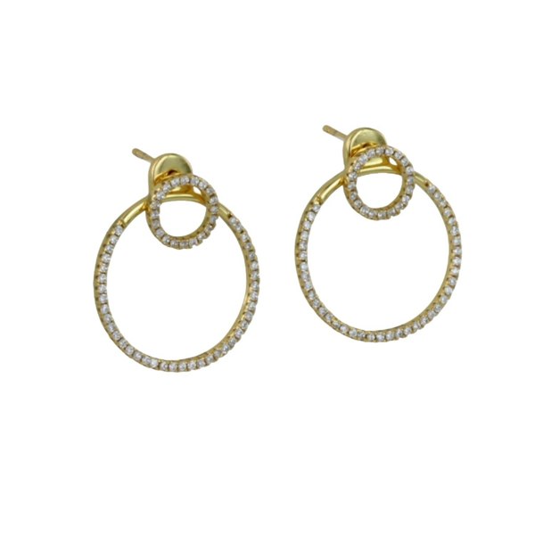 Sterling Silver Two Ring Pavé Earrings - Reeves & Reeves