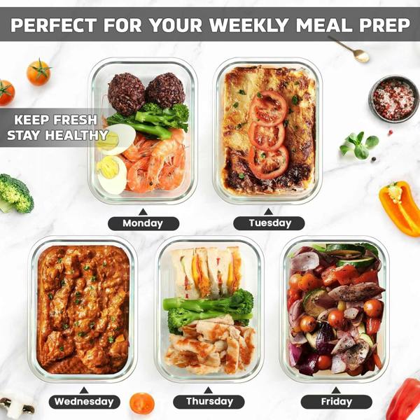 MANTRARAJ 1100ml Meal Prep Glass Containers with Lids Airtight Microwave & Dishwasher Safe Takeaway Containers