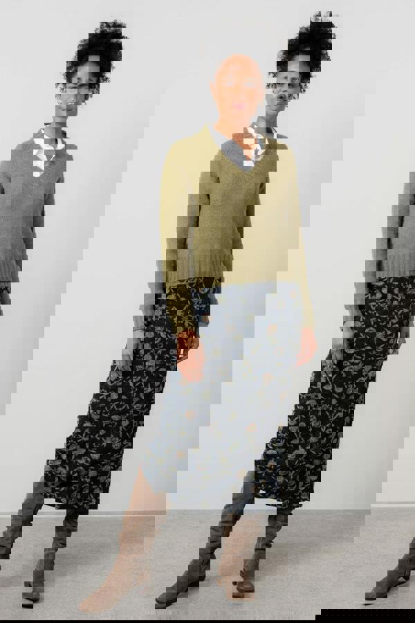 Lily & Me Melissa Printed Knit Midi Skirt Navy