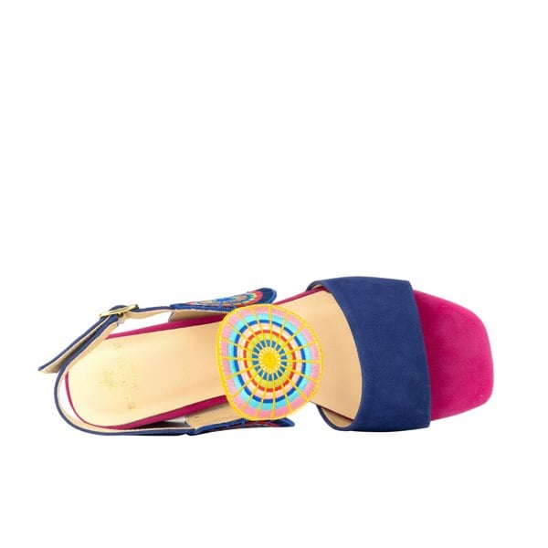 Embassy London Vibe - Navy & Purple - Women's open-toe and ankle strap block heel leather sandal
