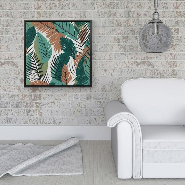 Warren Reed Tropical Floral Leaves Green Brown Framed Canvas