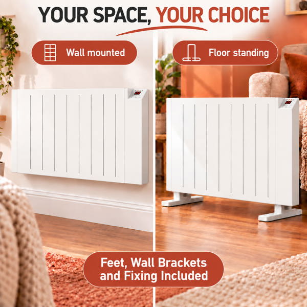 MYLEK Electric Radiator Panel Heater WIFI Smart APP Eco 2000W Bathroom Safe Wall Mounted Timer Thermostat