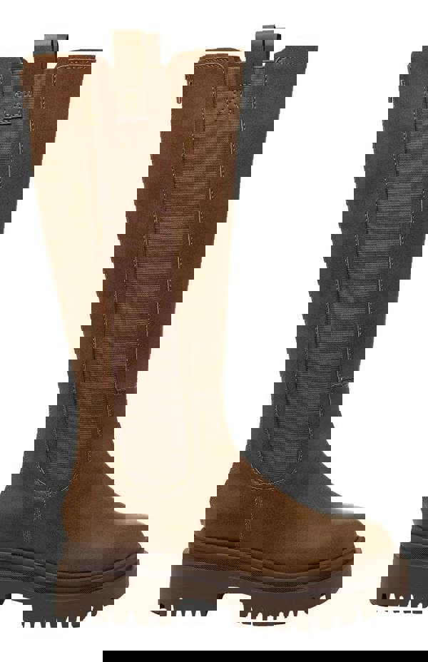 Rocket Dog Drea Womens Tall Knee High Full Zip Up Wedge Boots, brown knee-high winter boots with a full zip closure and rugged wedge sole.