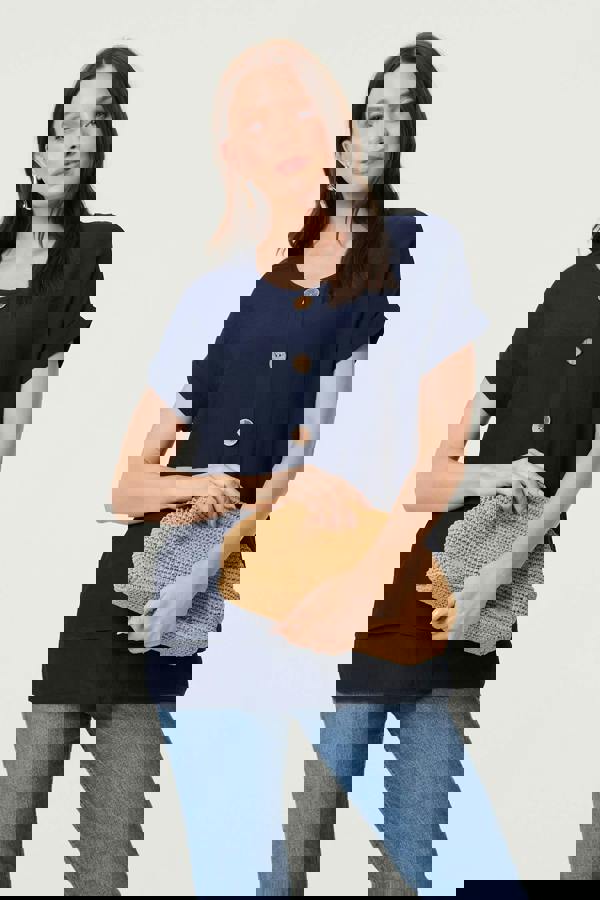 Navy | Layered Hem Short Sleeve Tunic Top : Model is 5'9"/175 cm and wears UK8/EU36/US4/AUS8