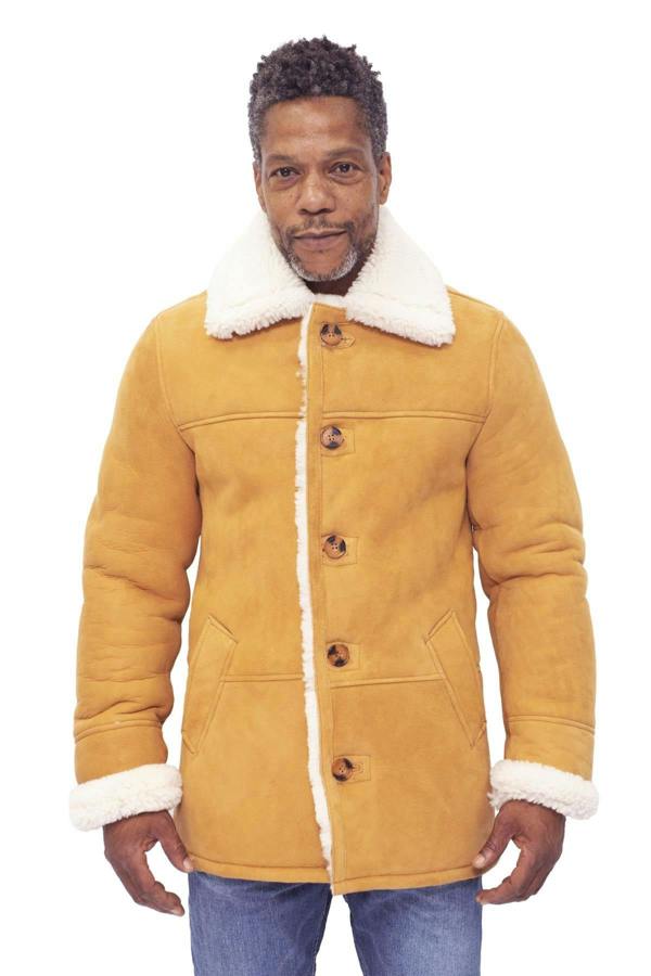 Infinity Leather Mens Classic Sheepskin Car Coat-Auburn