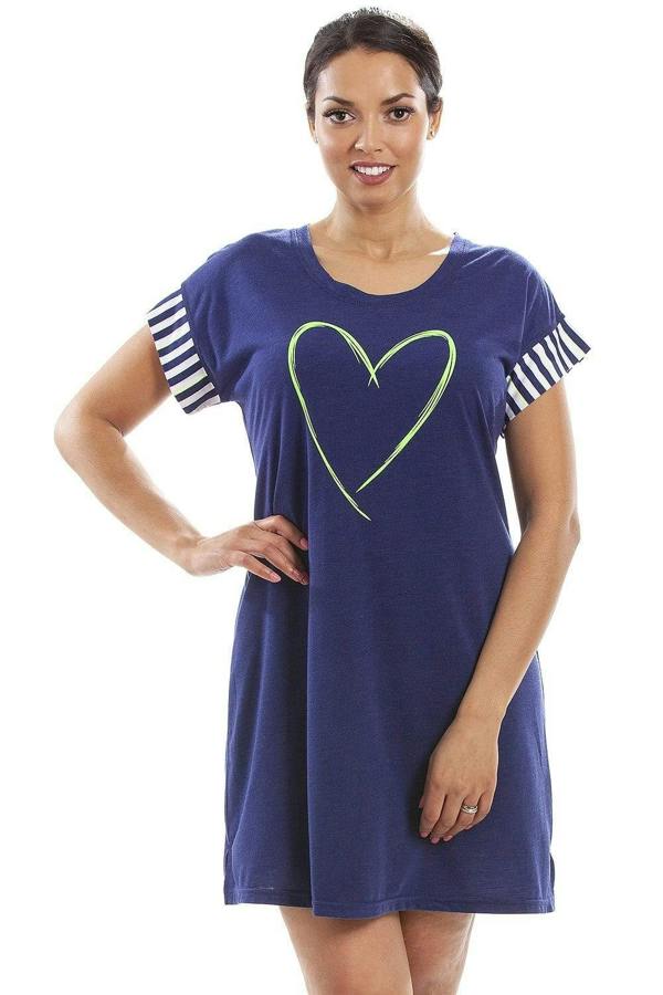 Womens Short Sleeve Plain Nightshirt With Heart Motif