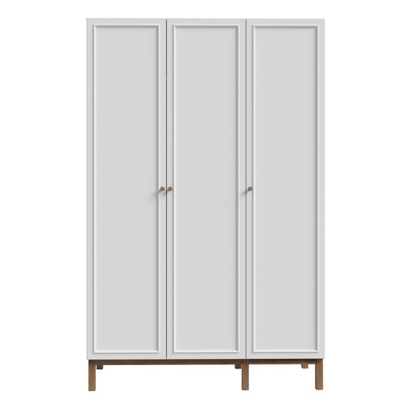 Wyld Haus Basel Light Grey and Oak 3 Door Wardrobe with Shelves Drawer and Hanging Rail