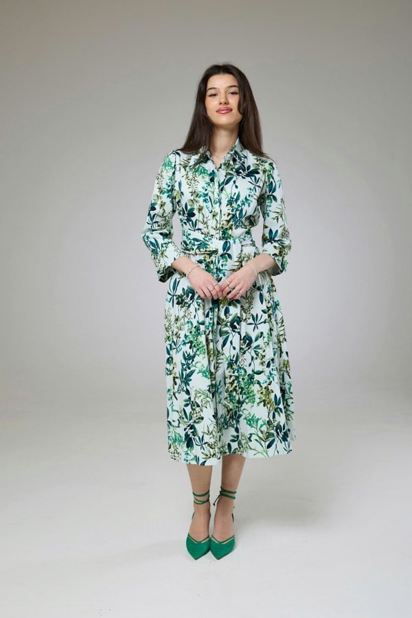 Isha's Timeless collection Flourish Green Flora Sleeved Dress