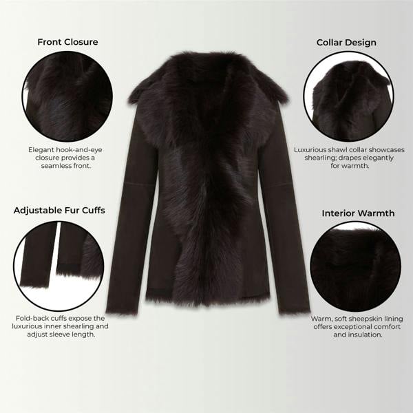 Infinity Leather Women's Sheepskin Toscana Shearling Suede Leather Jacket - Noiré