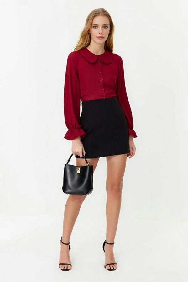 WOVCOR Baby Collar Woven Shirt with Balloon Sleeve