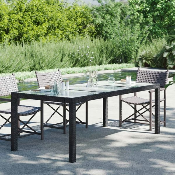 Berkfield Garden Table Black 190x90x75 cm Tempered Glass and Poly Rattan