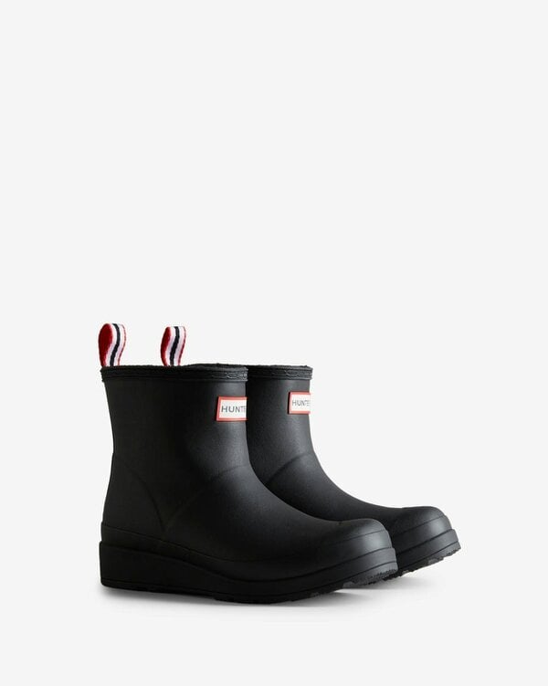 Hunter Play Womens Shearling Insulated Short Wellington Boots - Black