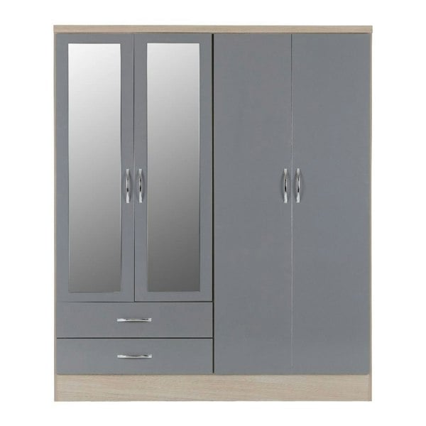 Seconique Nevada 4 Door 2 Drawer Mirrored Wardrobe