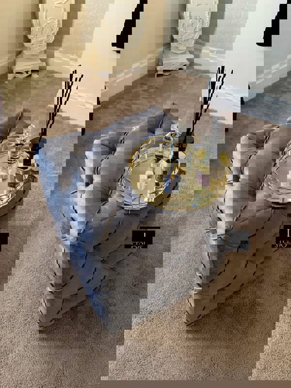 Dark Grey Square Cube Deep Buttoned Fabric Coffee Table - ISTOOLS