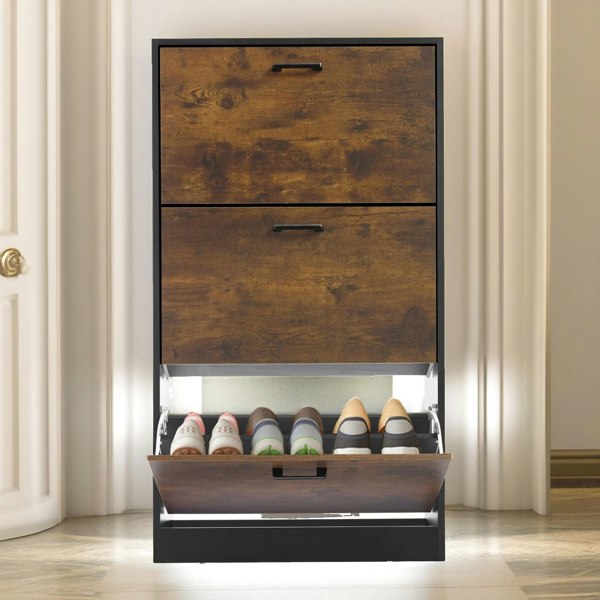 Rafaelo Mobilia 3 Drawer Shoe Storage Cabinet Rustic