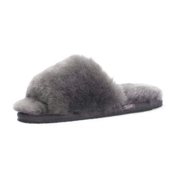 Infinity Leather Women's Sheepskin Slippers Grey Warm Winter Fur Sliders - Nordic