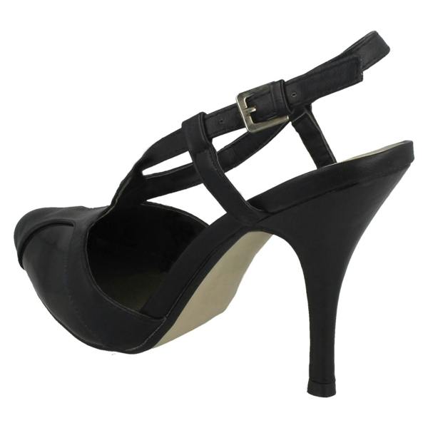 Spot On Ladies Spot On Heeled Ankle Sling Pointed Toe Court Shoes