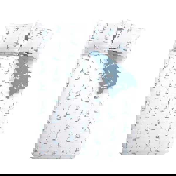 Catherine Lansfield Salcombe Boats Reversible Duvet Cover Set Soft Blue