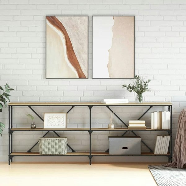 Berkfield Console Table Sonoma Oak 200x30x75 cm Engineered Wood and Iron