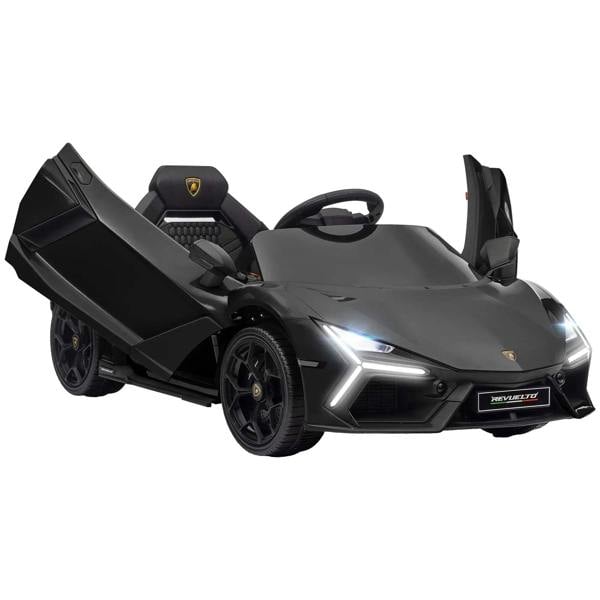Bobobiy Lamborghini Revuelto Licensed 12V Ride on Car w/ Butterfly Doors, Transport Wheels, Suspension, Remote Control, Black