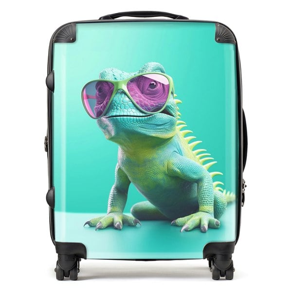 Warren Reed Happy Splashart Iguana Wearing Glasses Suitcase