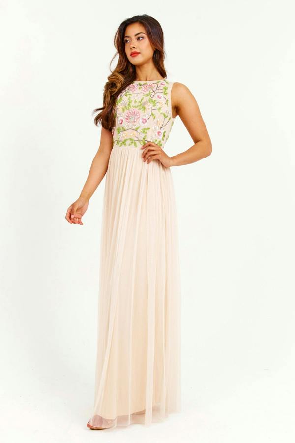 LuvForever Apricot Handmade Embellished Detail Maxi Dress