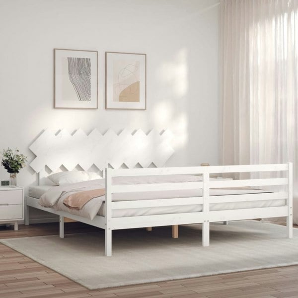 Berkfield Bed Frame with Headboard White Super King Size Solid Wood