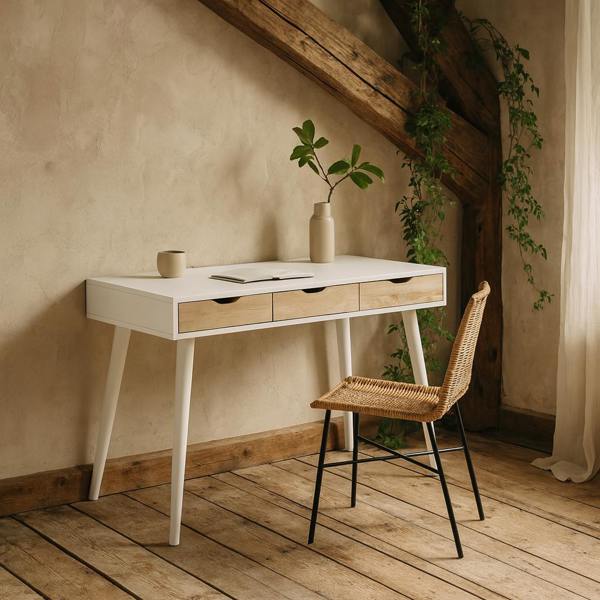 Wyld Haus Dresden White and Natural Sonoma Wood Office Desk 3 Drawers
