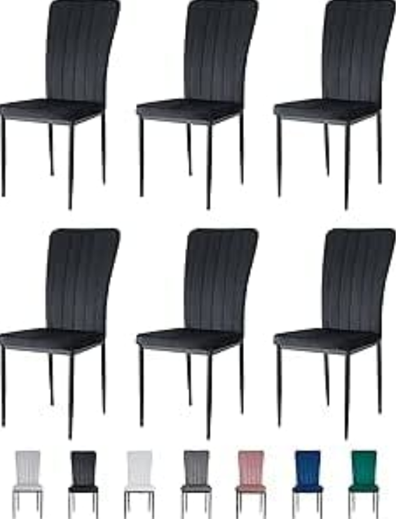 Set of 6 Velvet Effect Dining Chairs Plush Padded Upholstered Accent Chair Elle