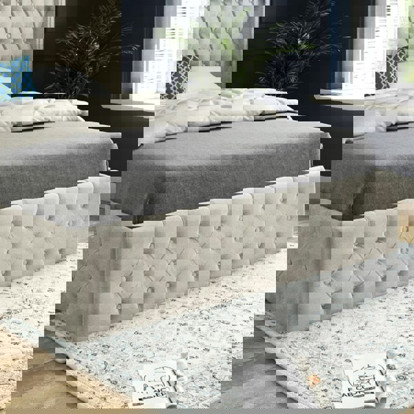 Casa Magna Turin Straight Winged Upholstered Soft Velvet Bed Frame - Cream