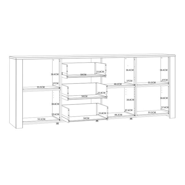 Wyld Haus Bramblecroft White and Natural Oak Wood Large Sideboard 3 Door 3 Drawer