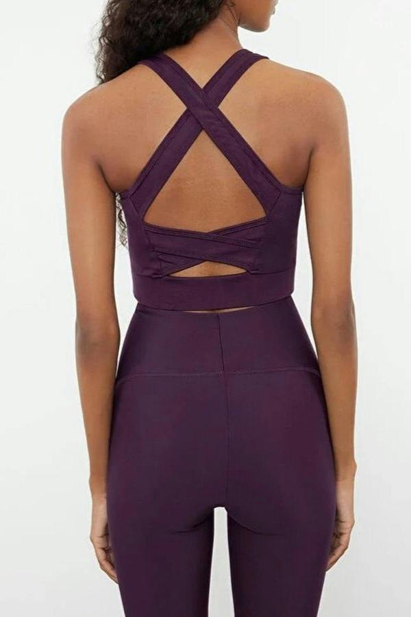 WOVCOR Padded, Thick-Strapped Knitted Sports Bra with Back Detail