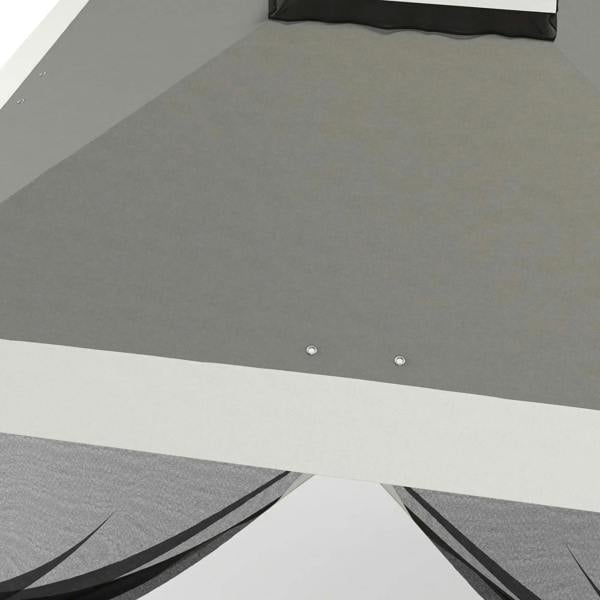 Close-up of dark grey gazebo roof corner with fastening grommets
