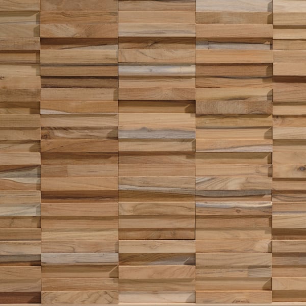 Wallsupply UltraWood Vertical Solid Teak Wood Hardwood Panels, Wall Cladding 3D Interlocking Tiles, 18pcs 1.17m²
