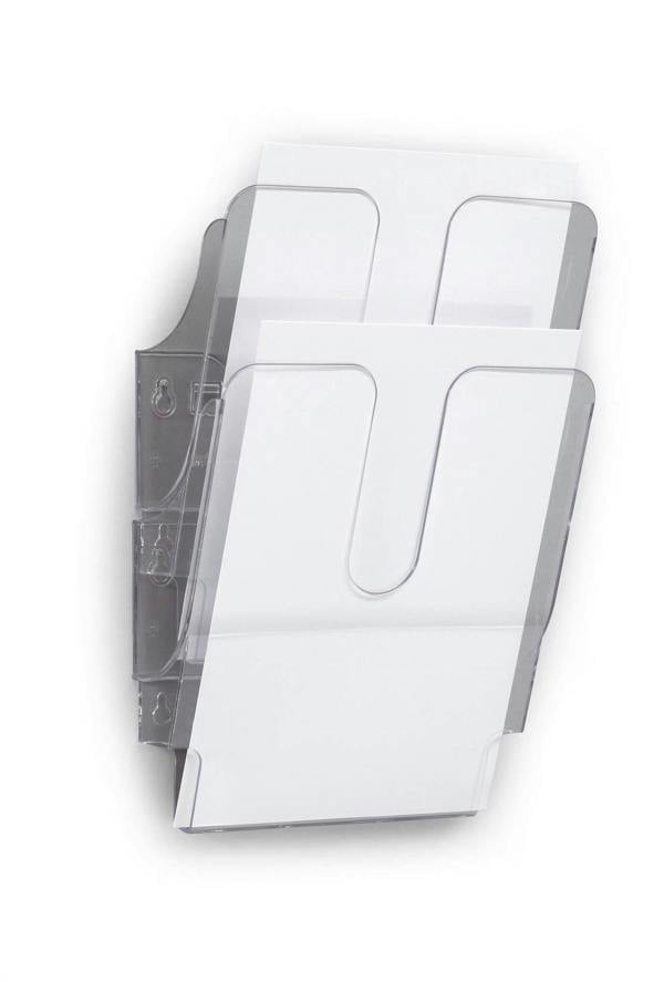 Durable FLEXIPLUS 2 Wall Mounted Literature Tray | A4 Portrait Holder | Clear