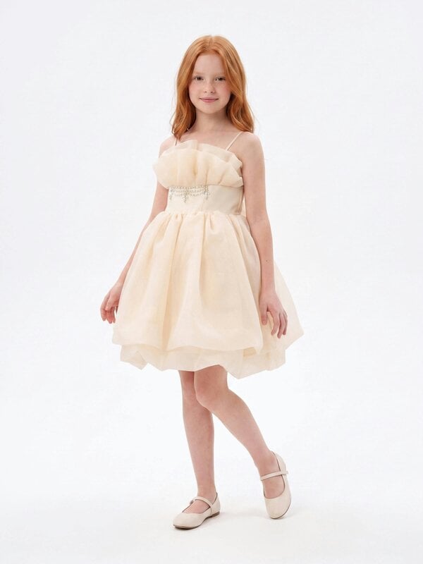 DRESS & Fleur Girls Tulle Dress in Beige